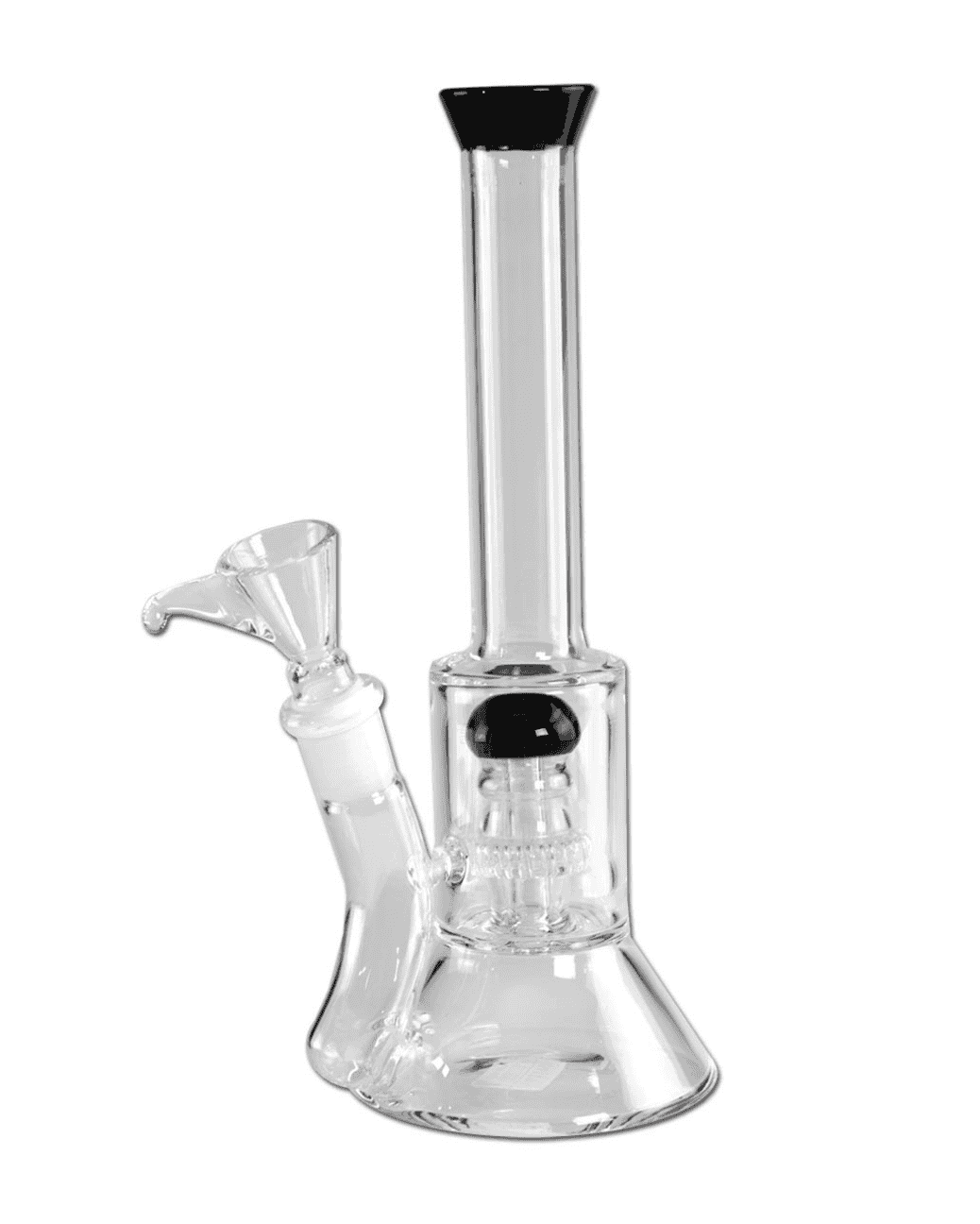 Gesamtansicht der Glasbong mit Trommelperkolator in schwarz aus Borosilikatglas