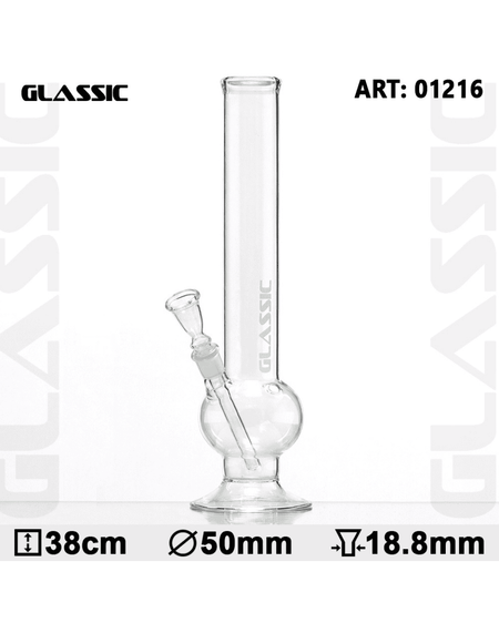 Gesamtansicht der Glassic Bouncer Glasbong mit 38 cm Höhe und 50 mm Durchmesser.