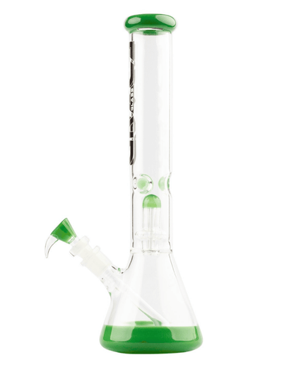 Seitenansicht der Grace Glass Limited Edition Green Beaker B Bong, 41 cm hoch mit 18,8 cm Sockel und 5 mm Glasstärke