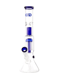 Gesamtansicht der Grace Glass OG Serie Blaue Schrotflinte Bong aus Borosilikatglas mit blauen Akzenten.