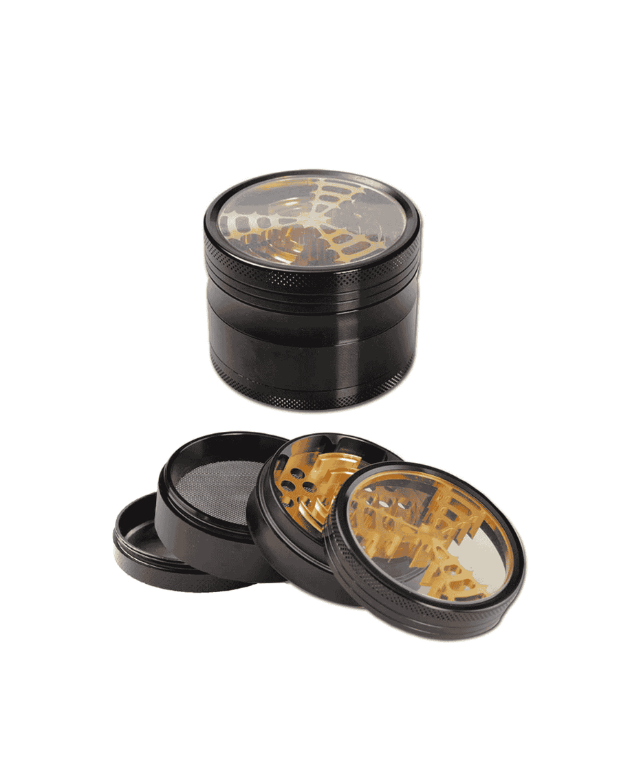 Grinder/Fenstergrinder 'Mill' – Aluminium, Schwarz/Gold 4-tlg.