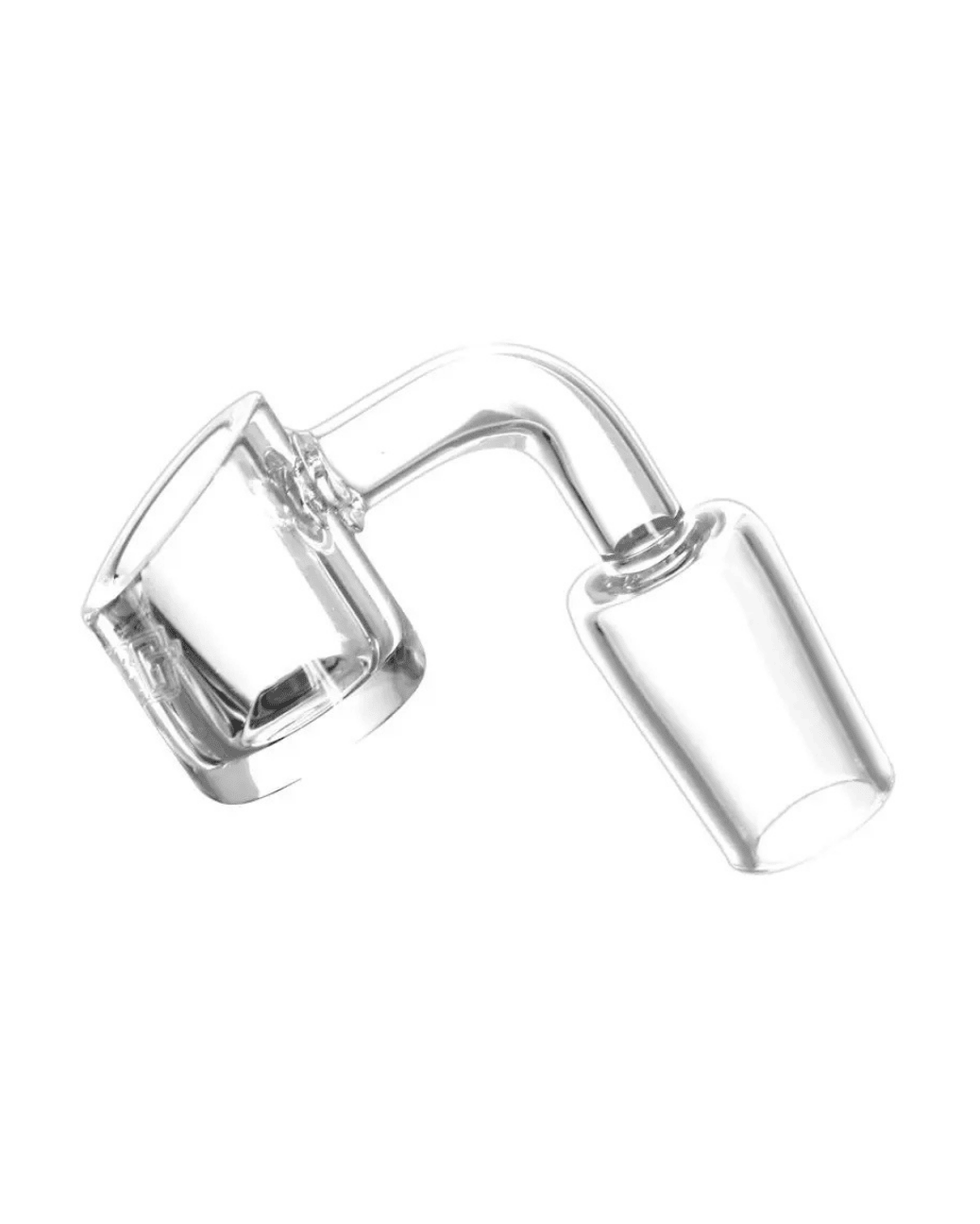 Seitenansicht des HNBG Quarz Banger 18.8 mit 90 Grad Anschlusswinkel und schrägem Randbereich.