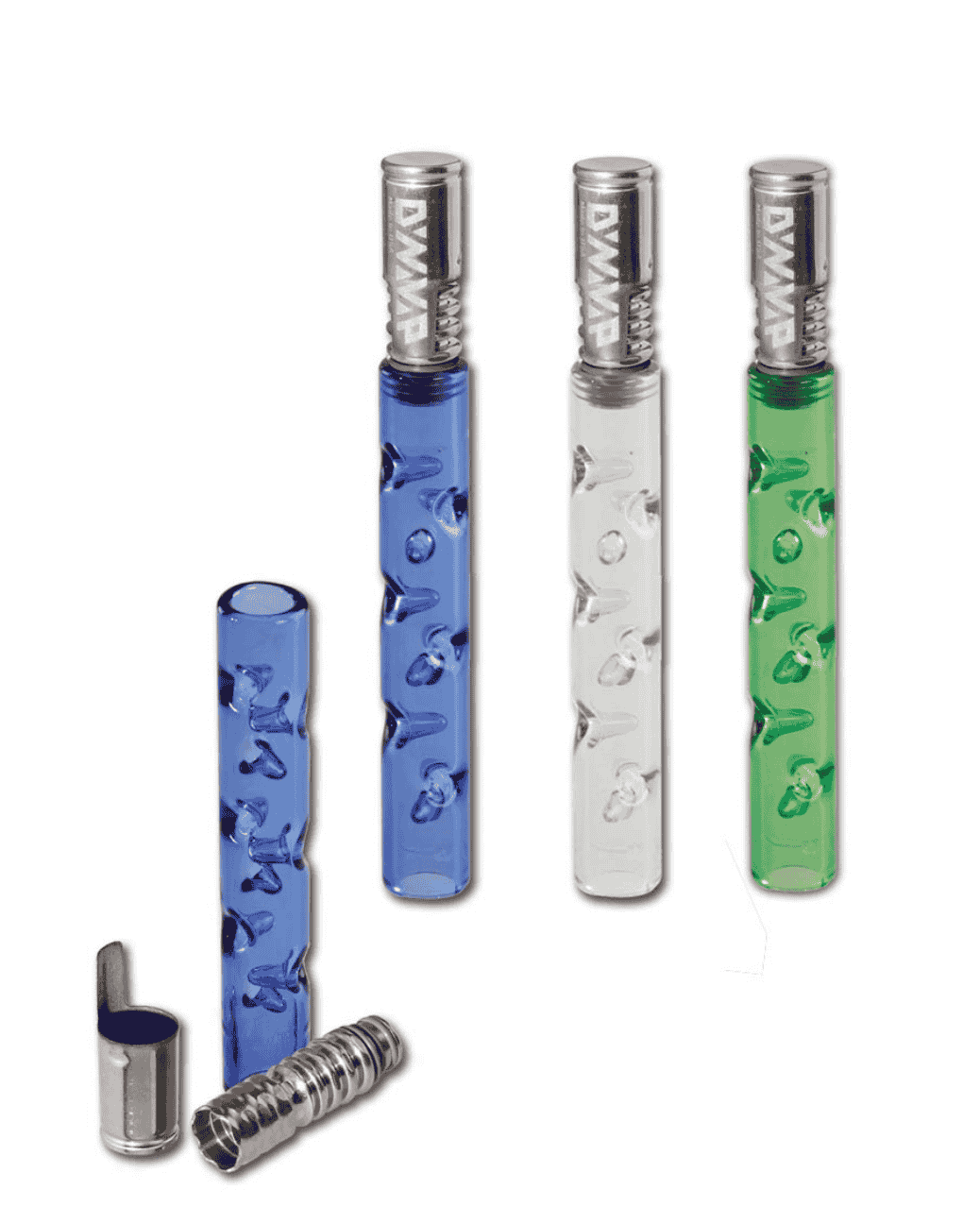 Seitenansicht des Handvaporizers mit DynaVap Spitze aus Borosilikatglas und Edelstahl, klar