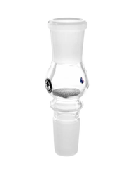 Nahaufnahme des Heisenberg Aktivkohlefilters mit blauem Rollstopper, Adapter 18,8mm auf 18,8mm