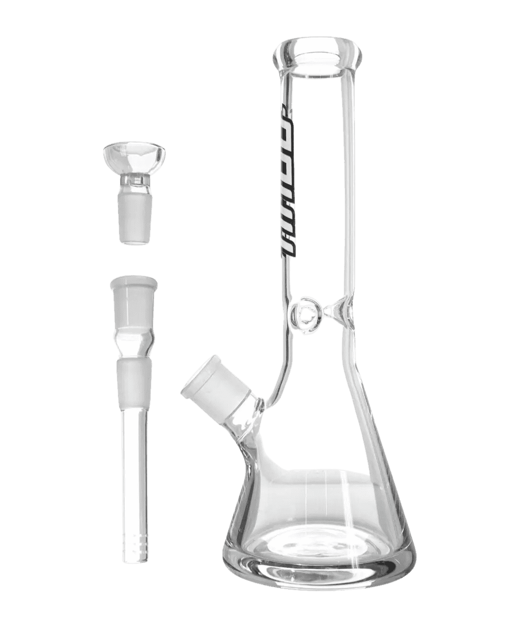 Schöne Black Believer Glasbong mit Eiskerben, passendem Chillum und Head/Kopf von Heisenberg zum Rauchen von Kräutern.