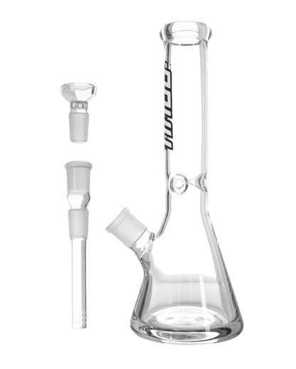 Schöne Black Believer Glasbong mit Eiskerben, passendem Chillum und Head/Kopf von Heisenberg zum Rauchen von Kräutern.