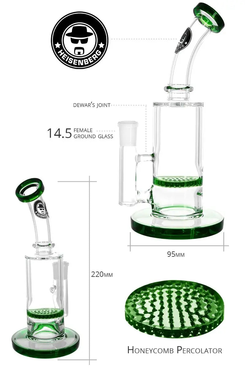  Honey Dude Green Glasbong mit allen Details der einzelnen Teile.