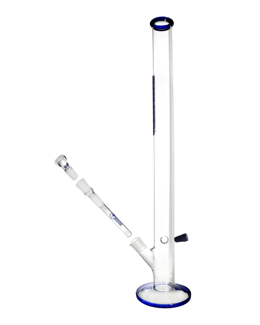 Schöne Long Slim Jim 3.0  Glasbong mit Eiskerben, passendem Chillum und Head/Kopf von Heisenberg zum Rauchen von Kräutern.