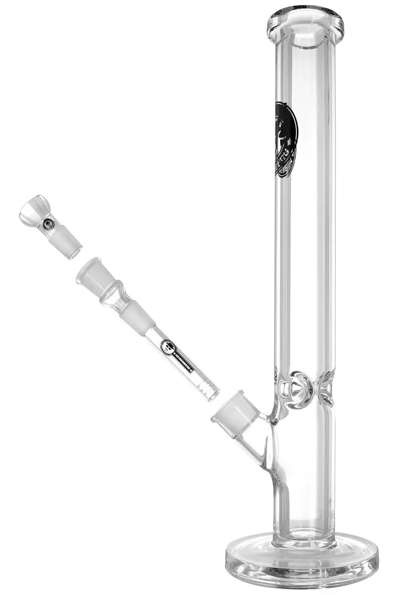 Schöne Mega-Impact Glasbong mit Eiskerben, passendem Chillum/Kupplung und Head von Heisenberg zum Rauchen von Kräutern.