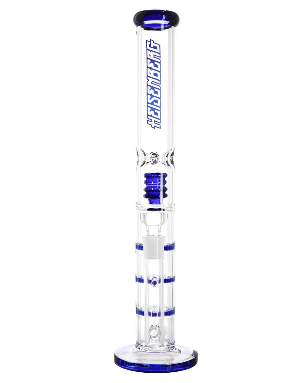 Nahaufnahme der drei blauen Honeycomb-Perkolatoren in der Heisenberg Ocean Glasbong.