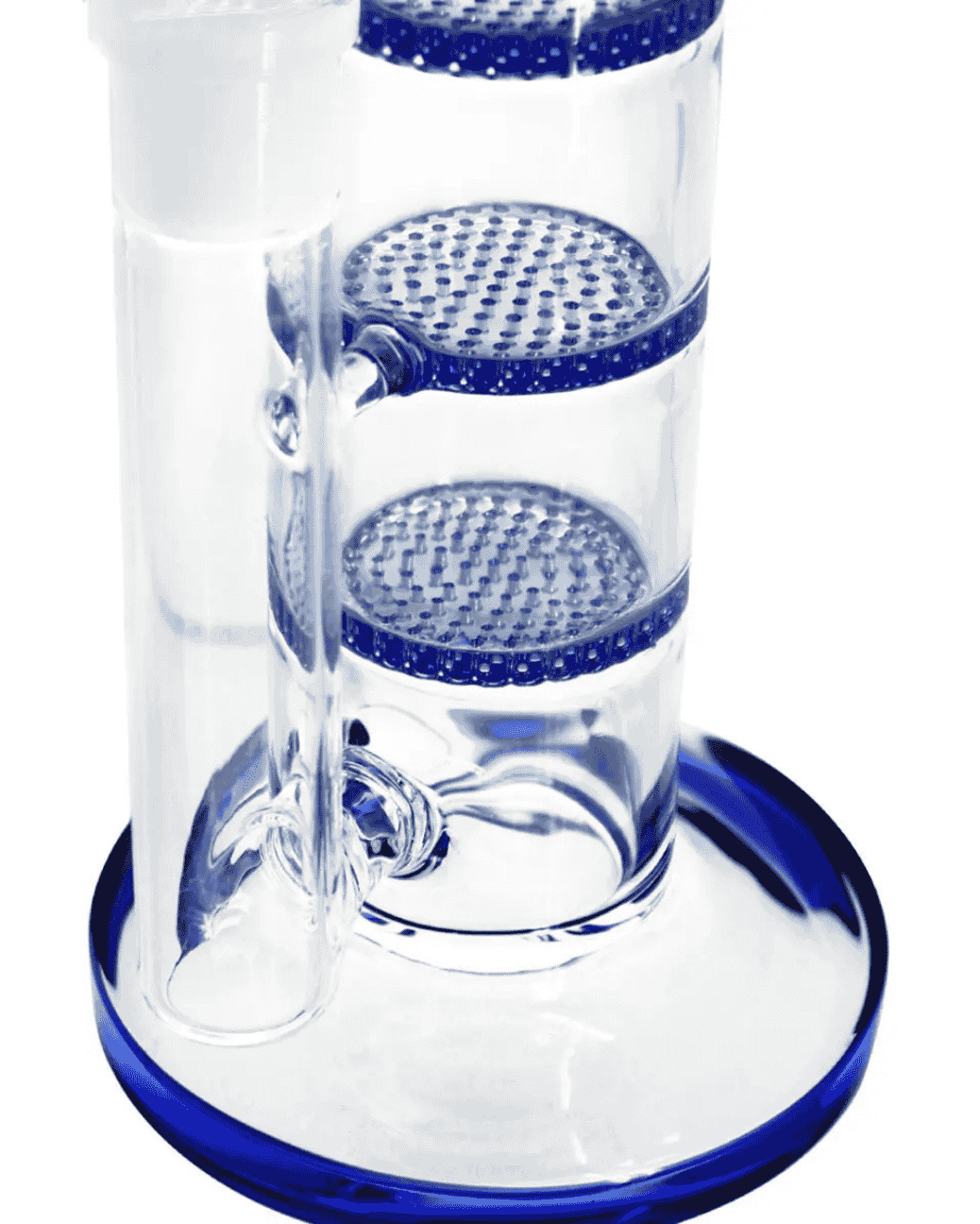 Detailansicht der Eiskerben und des blau gefärbten Mundstücks der Heisenberg Ocean Glasbong.