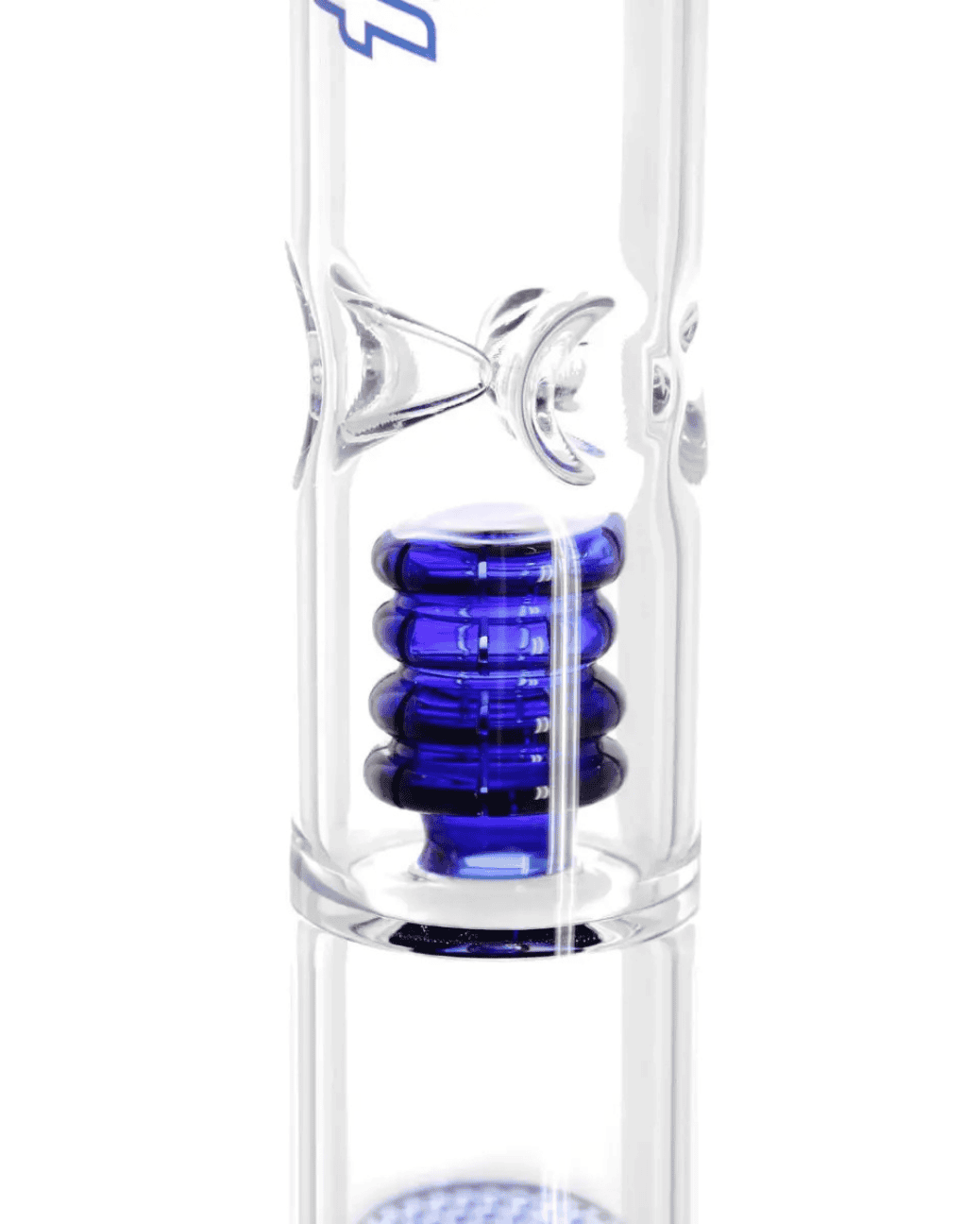 Nahaufnahme des blau gefärbten Rundfußes der Heisenberg Ocean Glasbong, bietet Stabilität.