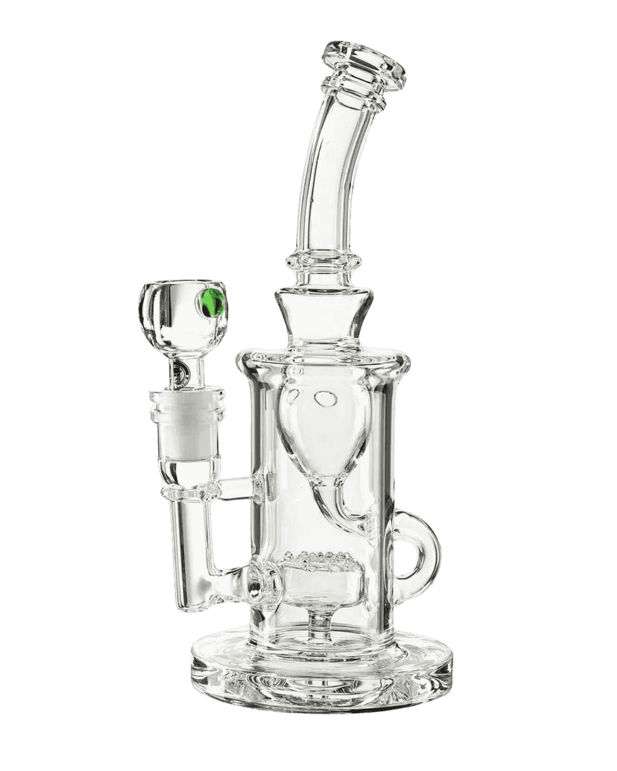 Schöne Recycler 14.5 No LOGO Glasbong mit passendem Head/Kopf von Heisenberg zum Rauchen von Kräutern.