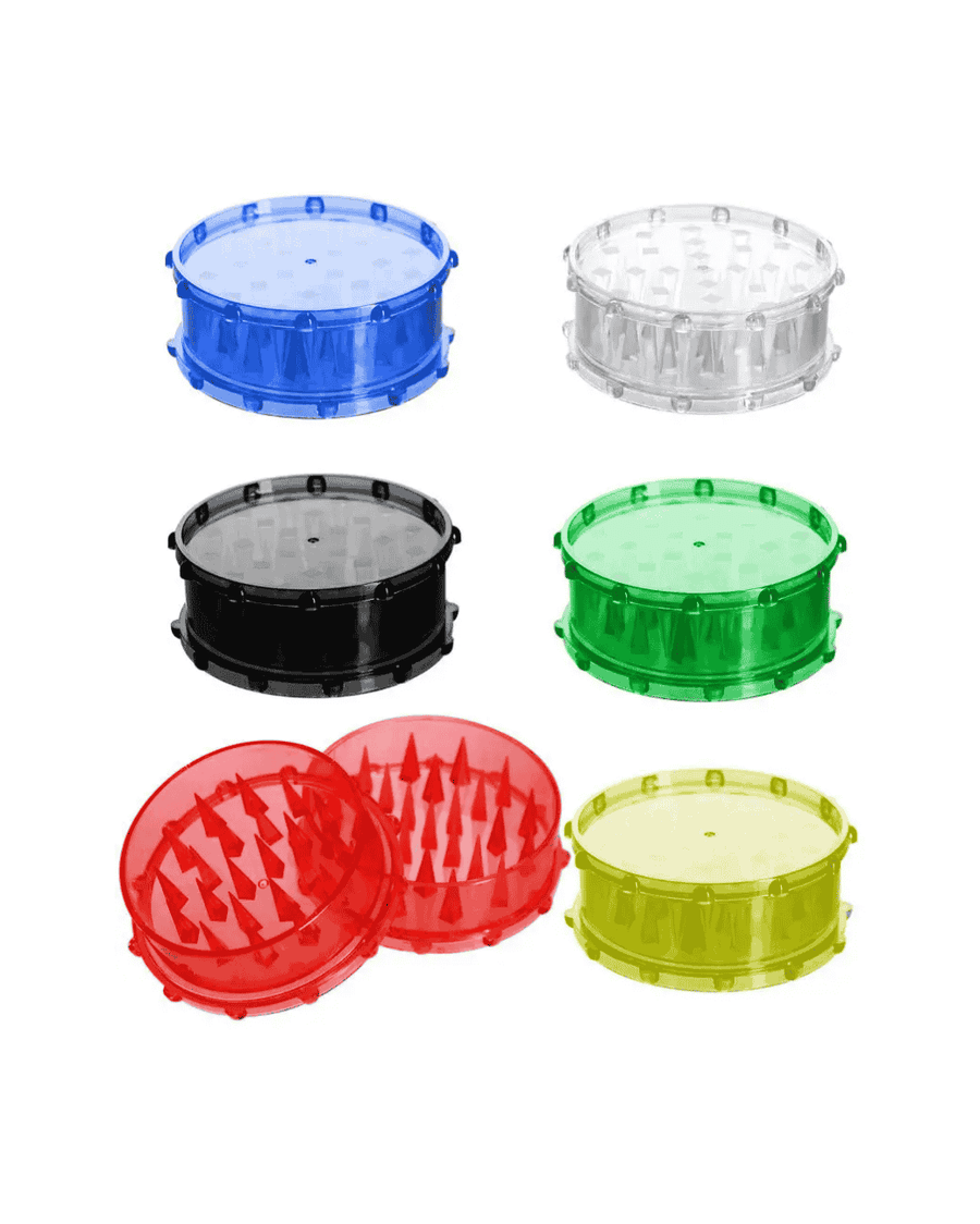 Plastikgrinder in XXL zum Zerkleinern von Kräutern in verschiedenen Farben.