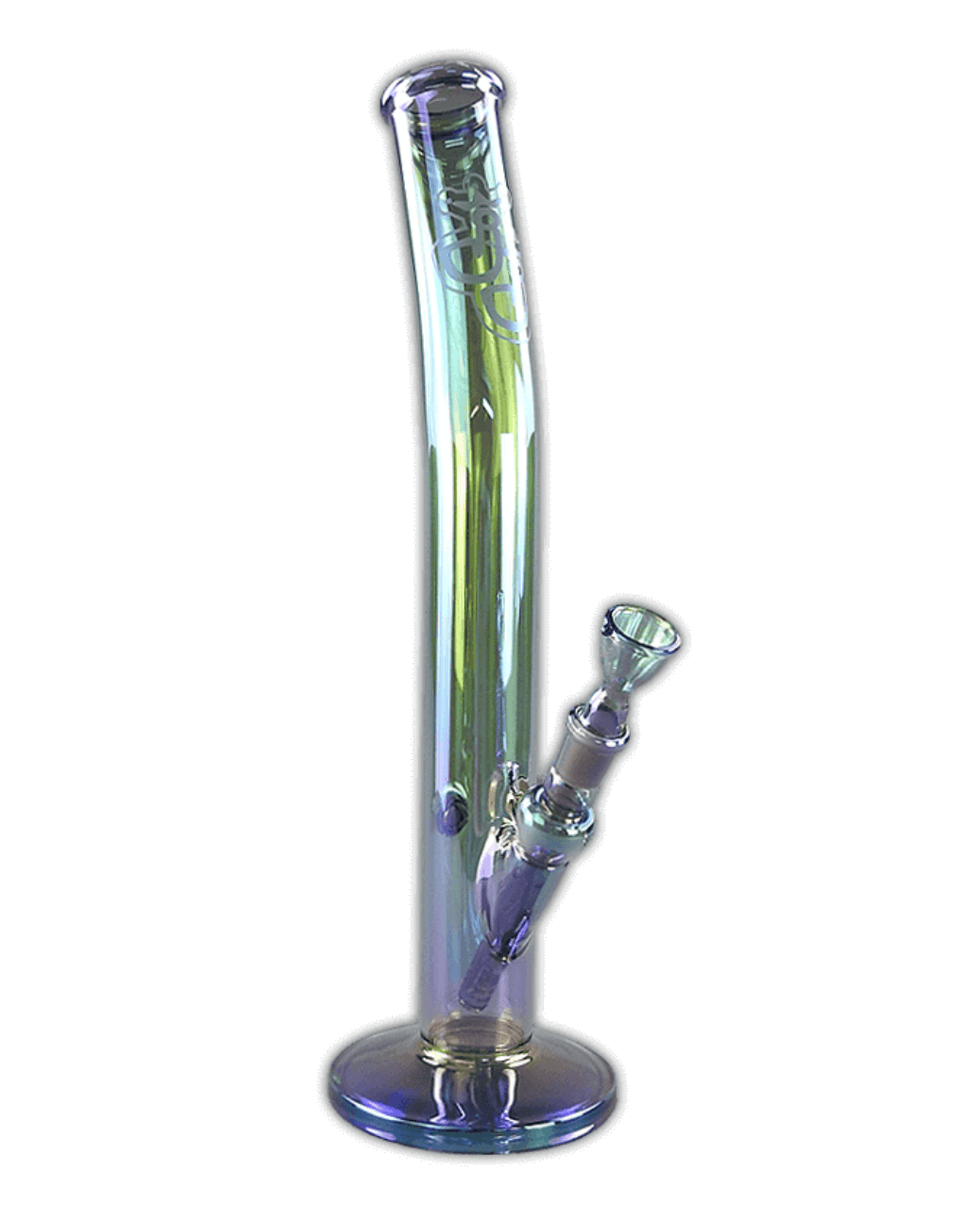 Vollansicht der 45 cm hohen Bong JJ-S-003-Venom aus Borosilikatglas mit modernem metallbedampftem Design.