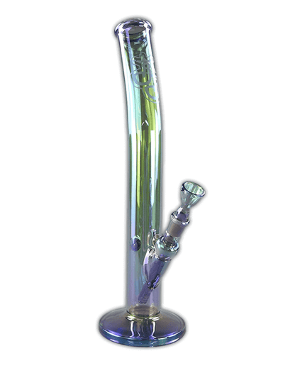 Vollansicht der 45 cm hohen Bong JJ-S-003-Venom aus Borosilikatglas mit modernem metallbedampftem Design.