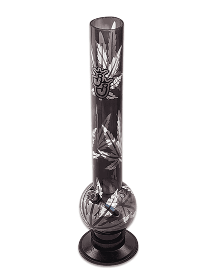 Acrylbong mit linkem Kickloch und Gummifuß – 40 cm Modell mit Hanf-Print