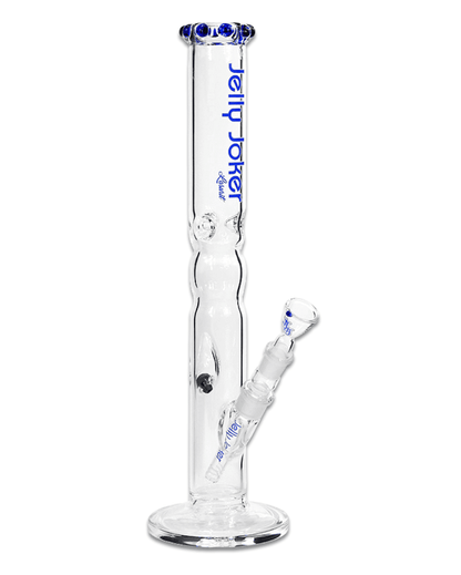 Gesamtansicht der Jelly Joker Lasurit Bong aus Borosilikatglas mit 45 cm Höhe und blauem Kronenmundstück
