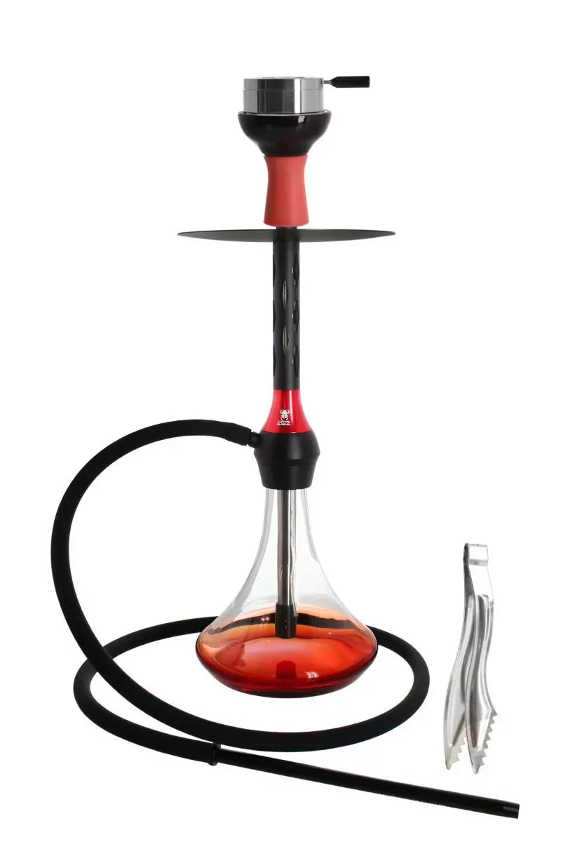 Elegante Kaya-Shisha Black Caro Rot mit Schlauch, passendem Mundstück und Kopf. Zum Rauchen von Shishatabak.