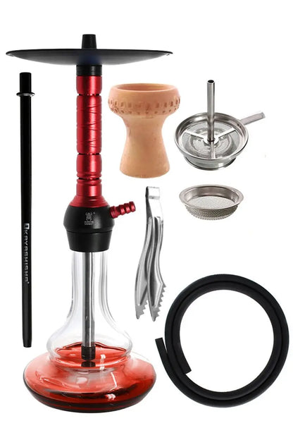 Elegante ELOX ECO Bullseye Shisha mit Schlauch, passendem Mundstück und Kopf in rot/schwarz. Zum Rauchen von Shishatabak.