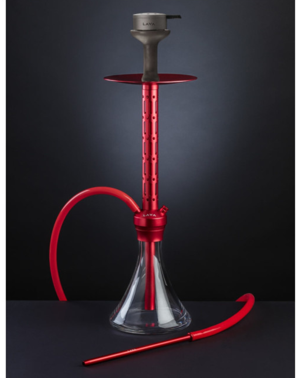 Nahaufnahme des eloxierten Mundstücks der Lava UNITED Shisha, das per Klickverschluss mit dem Shisha-Glas verbunden ist.