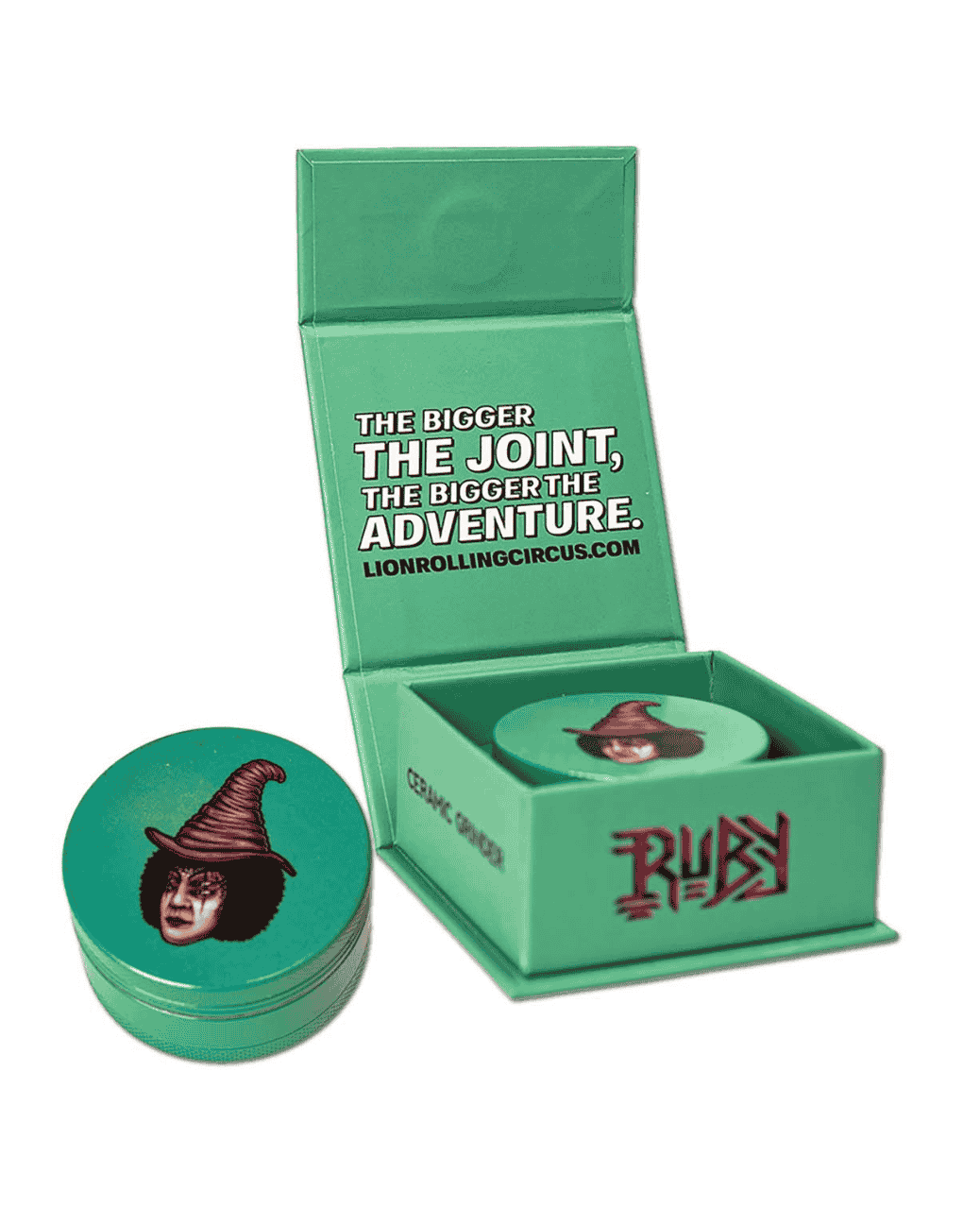 Vorderansicht des Lion Rolling Circus Grinders mit lila Keramikbeschichtung und Logo