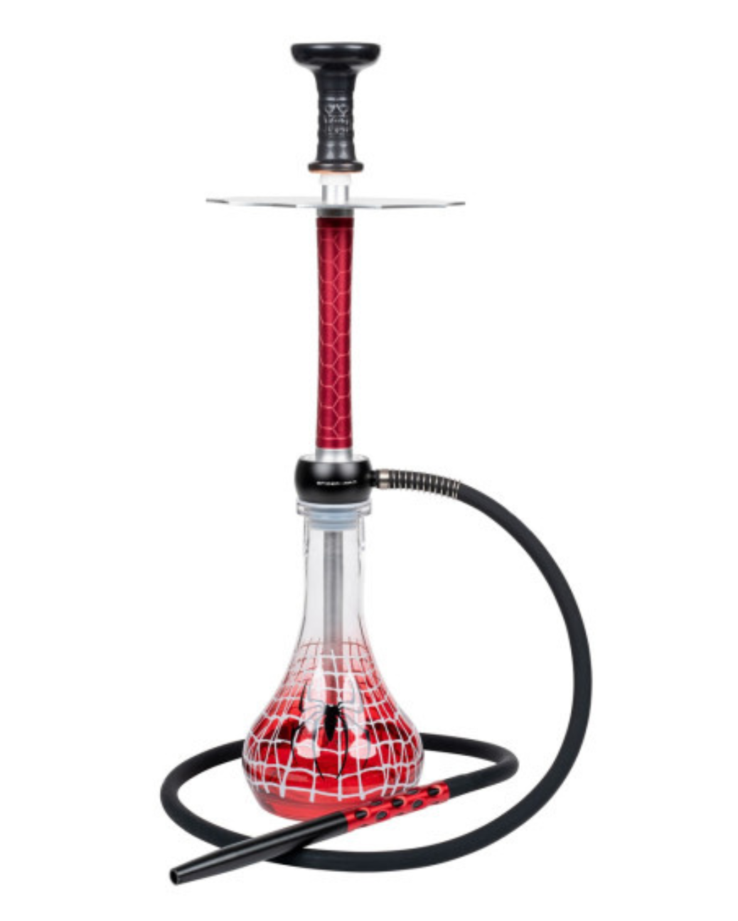 Komplettansicht der MOB Spider Blow Off Shisha mit Spinnenmotiv, zeigt das gesamte Design und Zubehör.