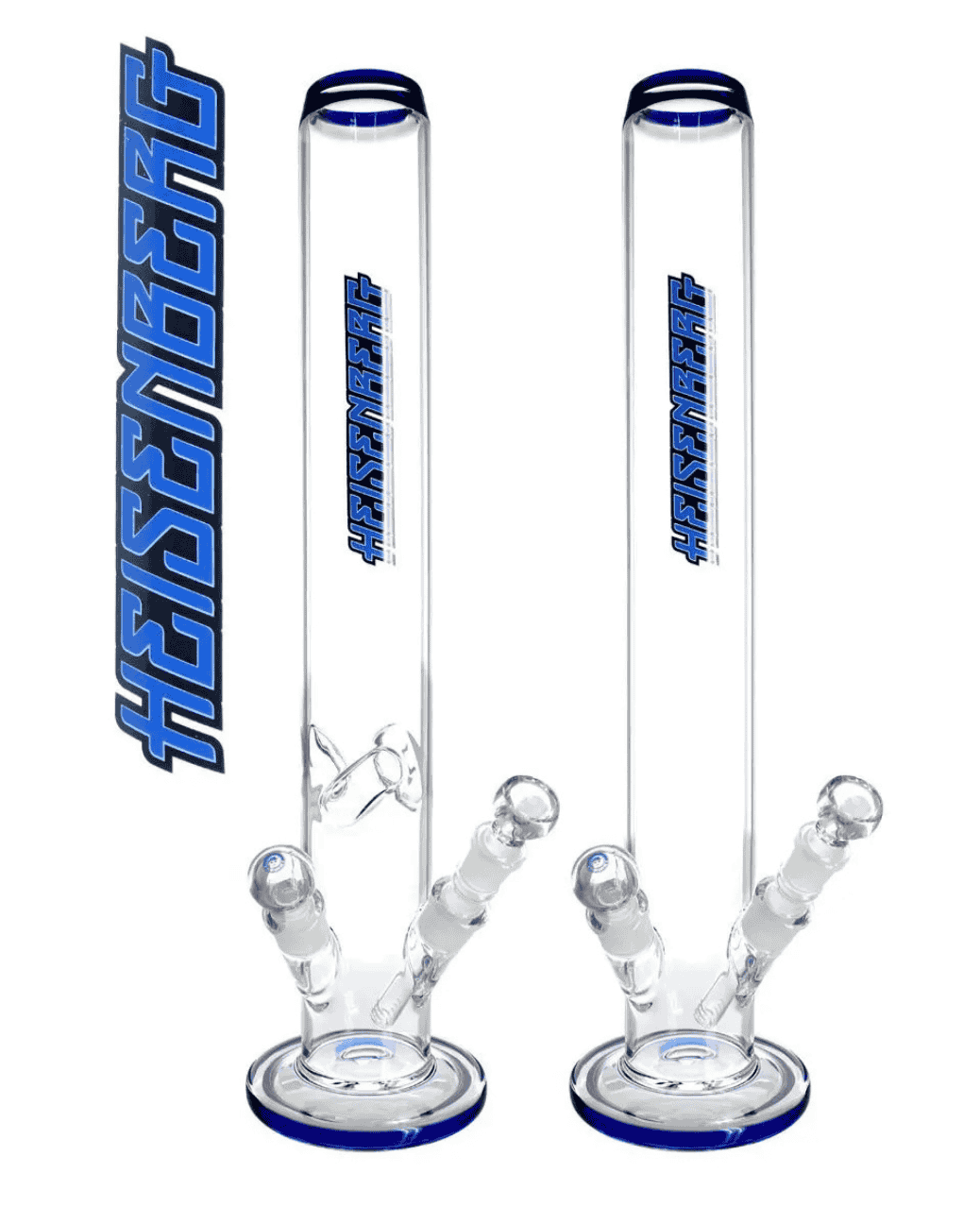 Frontansicht der Machine 3.0 Blue-Line Glasbong von Heisenberg, Höhe 50 cm, mit blauem Mundstück