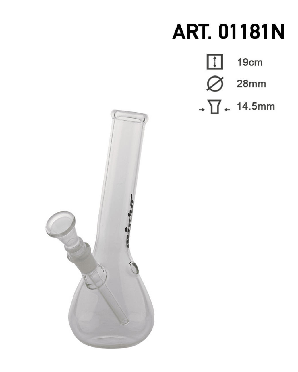 Detailansicht der Bouncer-Basisröhre der Micro Bouncer Hangover Glasbong, die für Rauchverteilung sorgt.