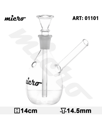 Frontalansicht der Micro Glass Bong mit 14 cm Höhe und 14,5 mm Anschluss, zeigt die Bouncer-Basisröhre.