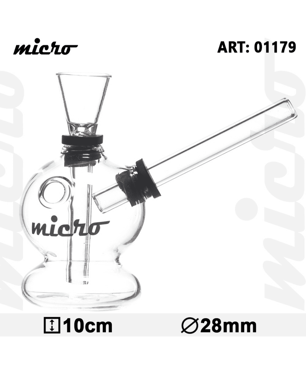Gesamtansicht der Micro Glass Bong mit abnehmbarem Sockel und Schieber für Tabak oder Kraut