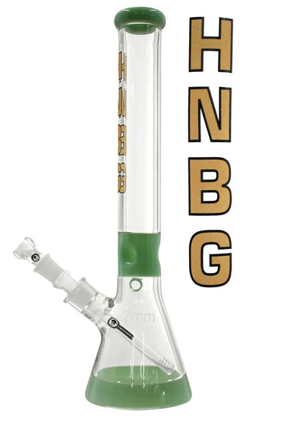 Schöne Mighty Beaker Green Glasbong mit Eiskerben, Kickloch und passendem Head/Kopf von Heisenberg zum Rauchen von Kräutern.