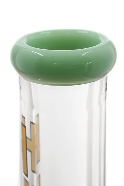 Schöne Mighty Beaker Green Glasbong mit Eiskerben, Kickloch und passendem Head/Kopf von Heisenberg zum Rauchen von Kräutern.