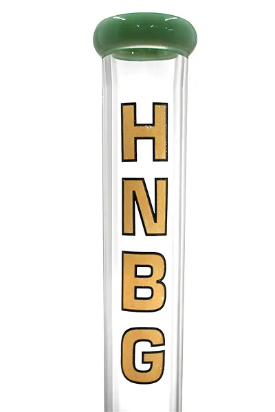 Schöne Mighty Beaker Green Glasbong mit Eiskerben, Kickloch und passendem Head/Kopf von Heisenberg zum Rauchen von Kräutern.