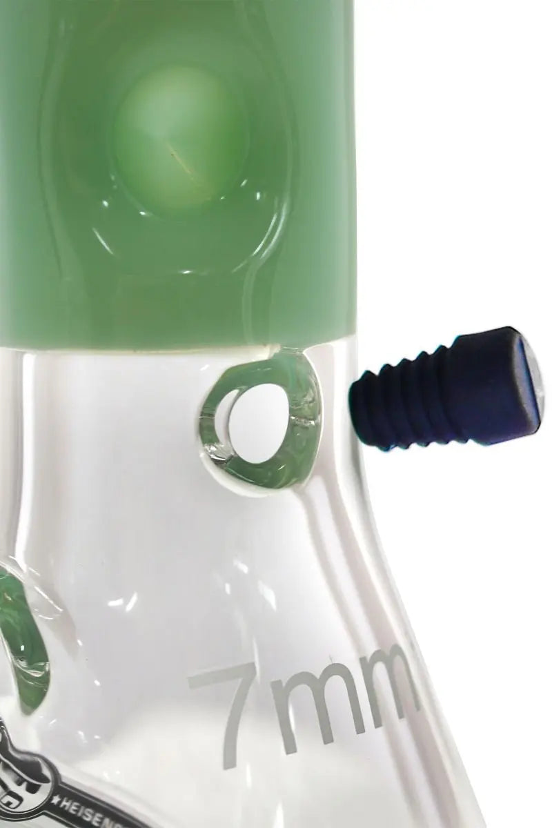 Schöne Mighty Beaker Green Glasbong mit Eiskerben, Kickloch und passendem Head/Kopf von Heisenberg zum Rauchen von Kräutern.