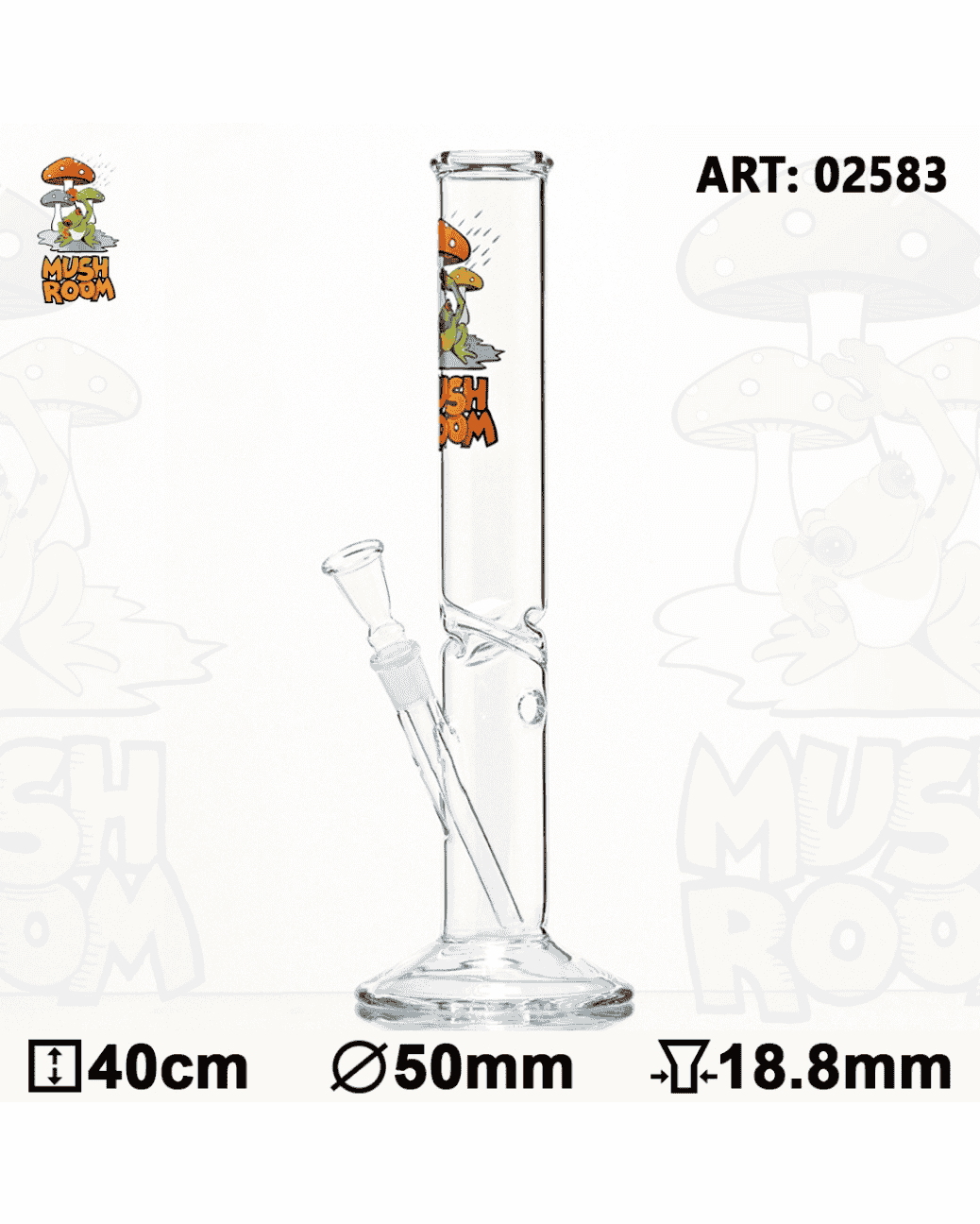 Gesamtansicht der Mushroom with Frog Glasbong mit 50mm Durchmesser und 40cm Höhe