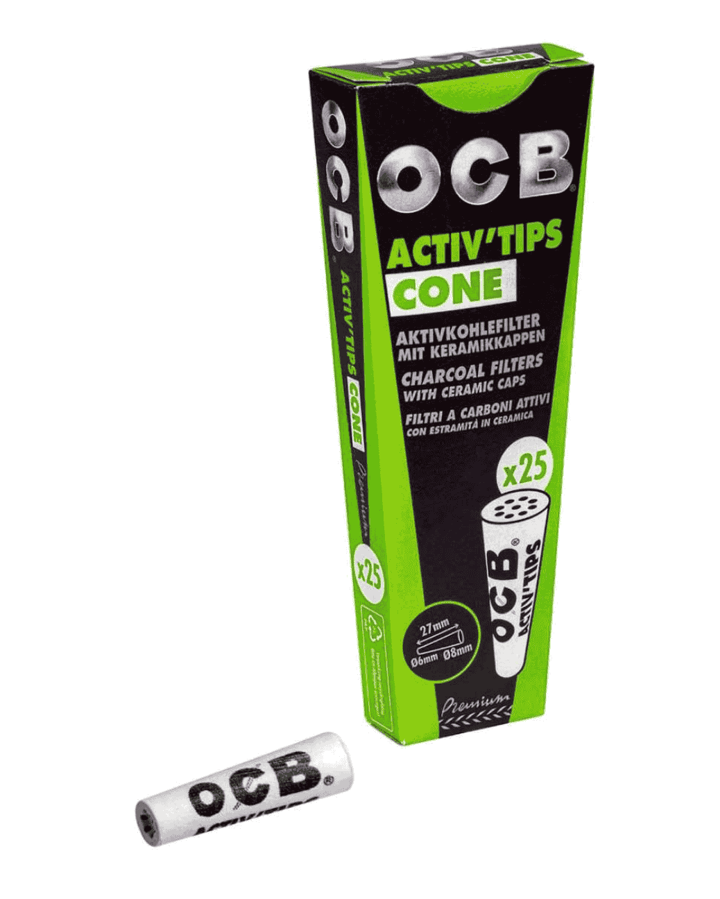 Nahaufnahme des OCB Aktivkohlfilters mit Kokosnussaktivkohlefüllung