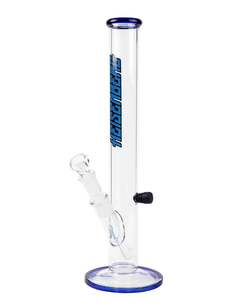 Seitenansicht der Payday 3.0 Glasbong von Heisenberg, zeigt die Höhe von ca. 38 cm und die robusten 3,2 mm Wandstärke.