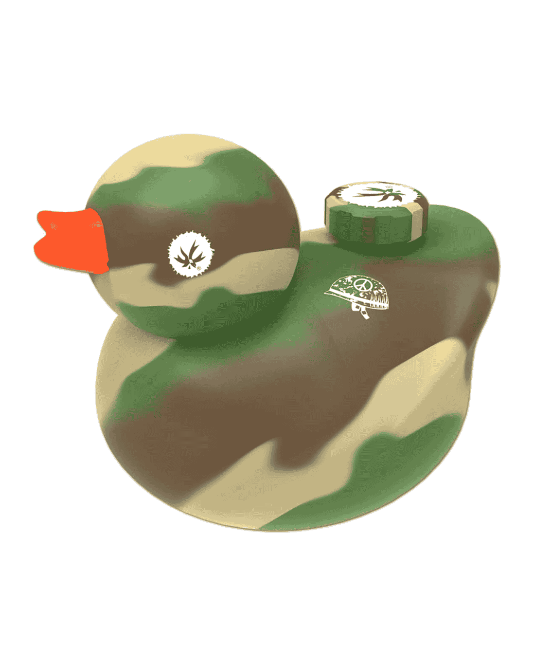 Frontansicht der PieceMaker Kwack Silikonbong Kamo in Camouflage-Design, hergestellt aus lebensmittelechtem Silikon.