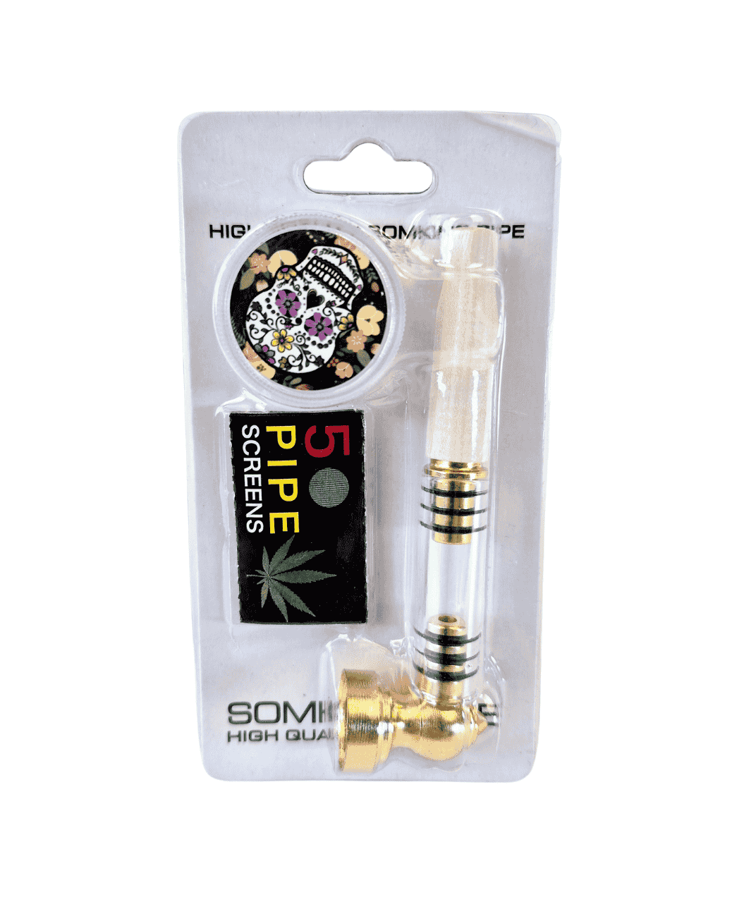 Tabak- Metallpfeife + Grinder & 5 Siebe