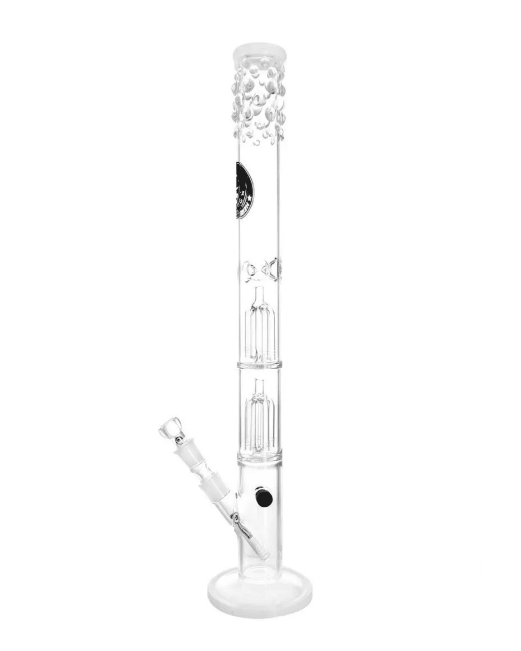 Schöne Puncher Illusion Double Perc Glasbong mit Kickloch und passendem Head von Heisenberg zum Rauchen von Kräutern.