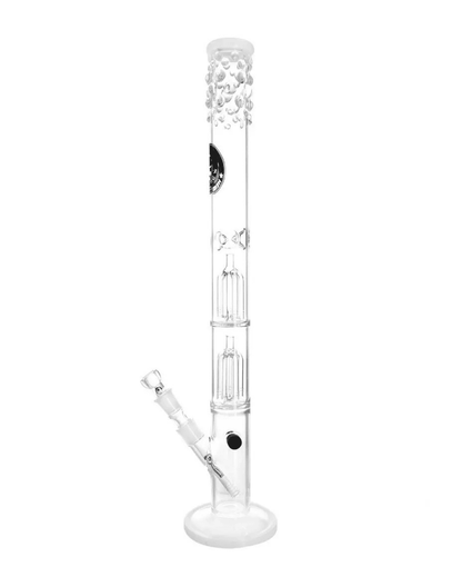 Schöne Puncher Illusion Double Perc Glasbong mit Kickloch und passendem Head von Heisenberg zum Rauchen von Kräutern.