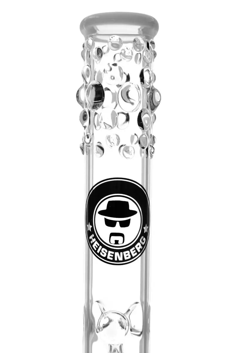 Schöne Puncher Illusion Double Perc Glasbong mit Kickloch und passendem Head von Heisenberg zum Rauchen von Kräutern.
