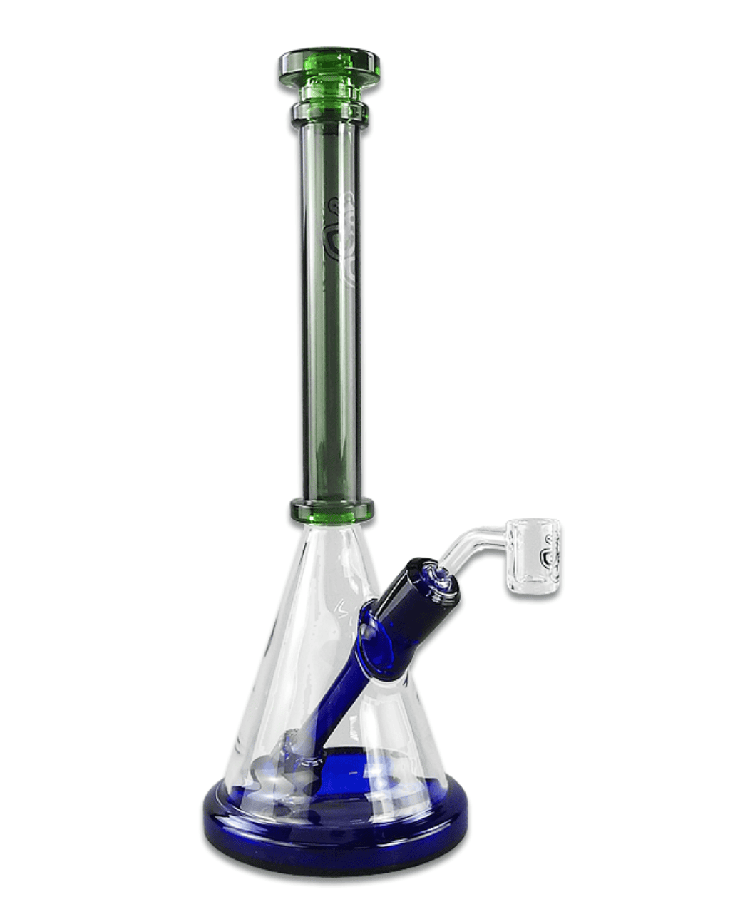 Seitenansicht der Bong North Stream aus Borosilikatglas mit Quarzbanger, 5 mm Wandstärke, 35 cm hoch