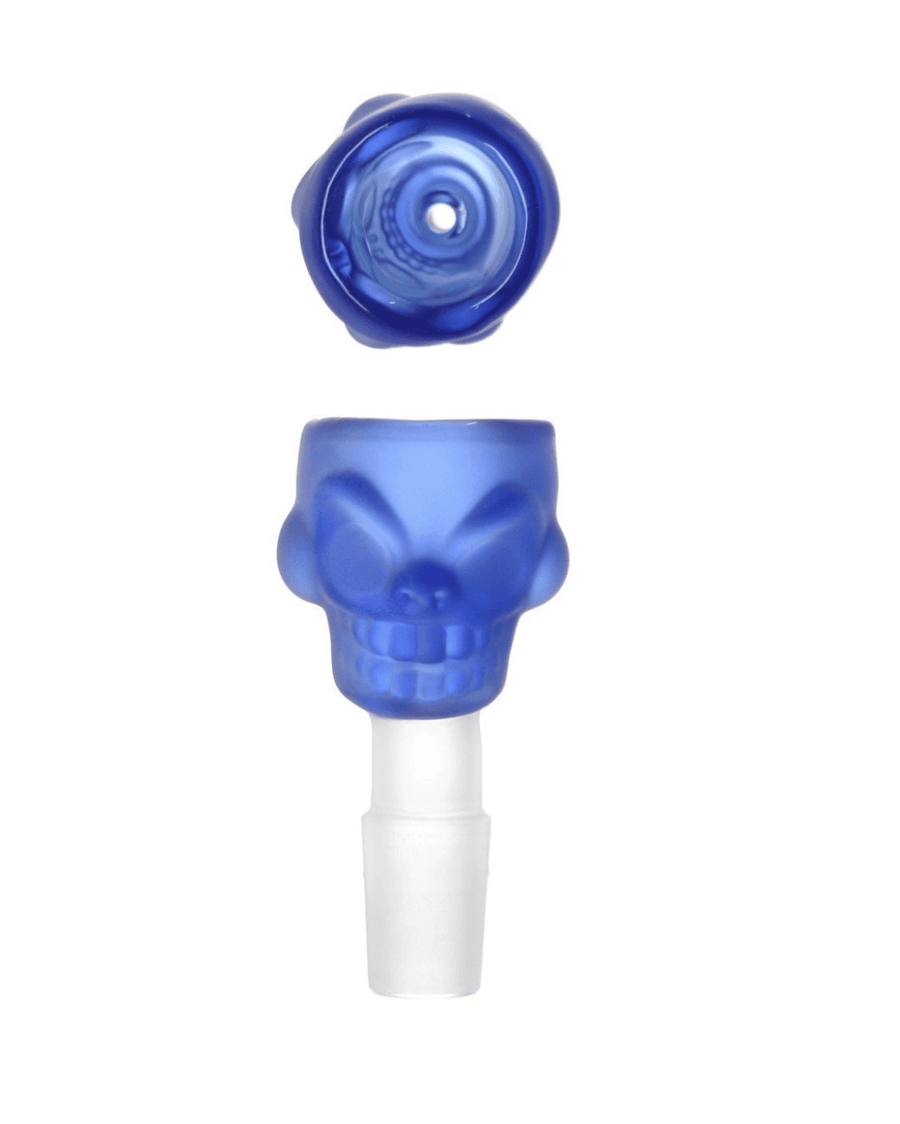 Vorderansicht der Skull Bowl Sandblasted 18.8 in Blau, die das einzigartige Totenkopf-Design zeigt