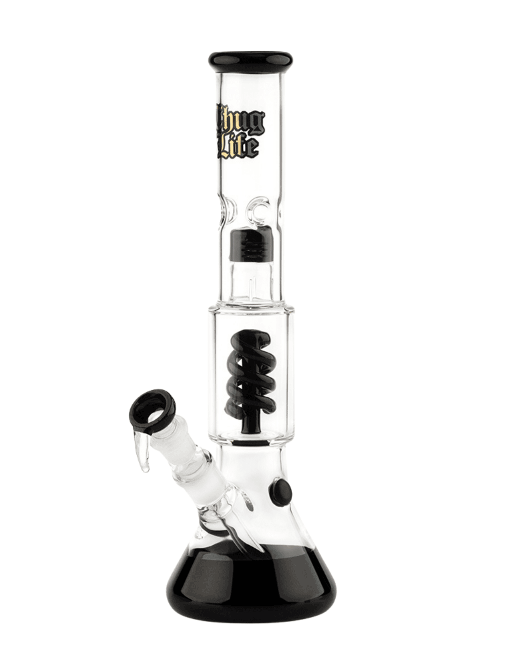 Gesamtansicht der Thug Life OG Serie V2 Bong in Schwarz mit Beaker-Design und schwarzen Akzenten.