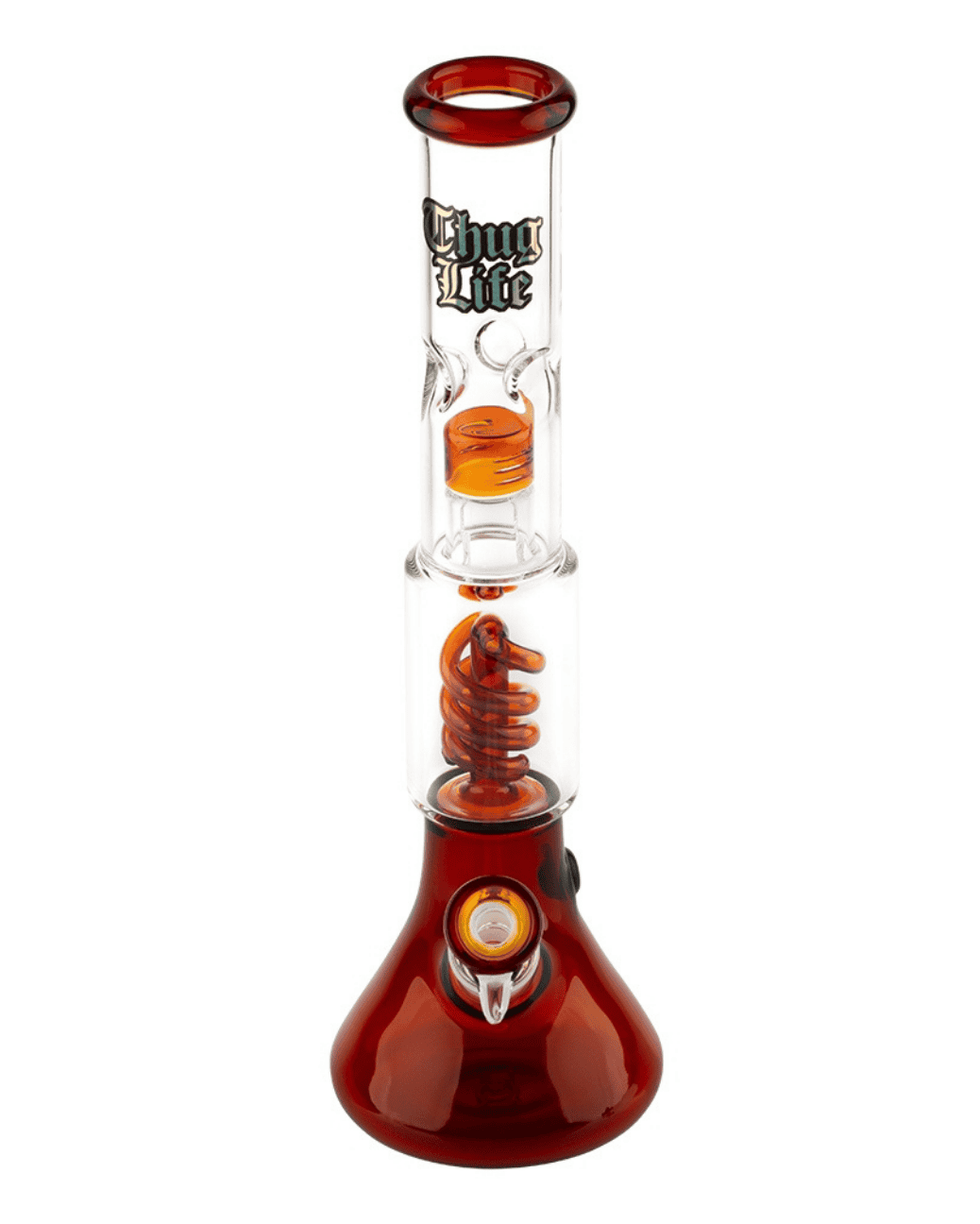 Detailaufnahme des bernsteinfarbenen Mundstückrings der Thug Life OG Serie V2 Umber Bong, der für angenehmen Geschmack sorgt.