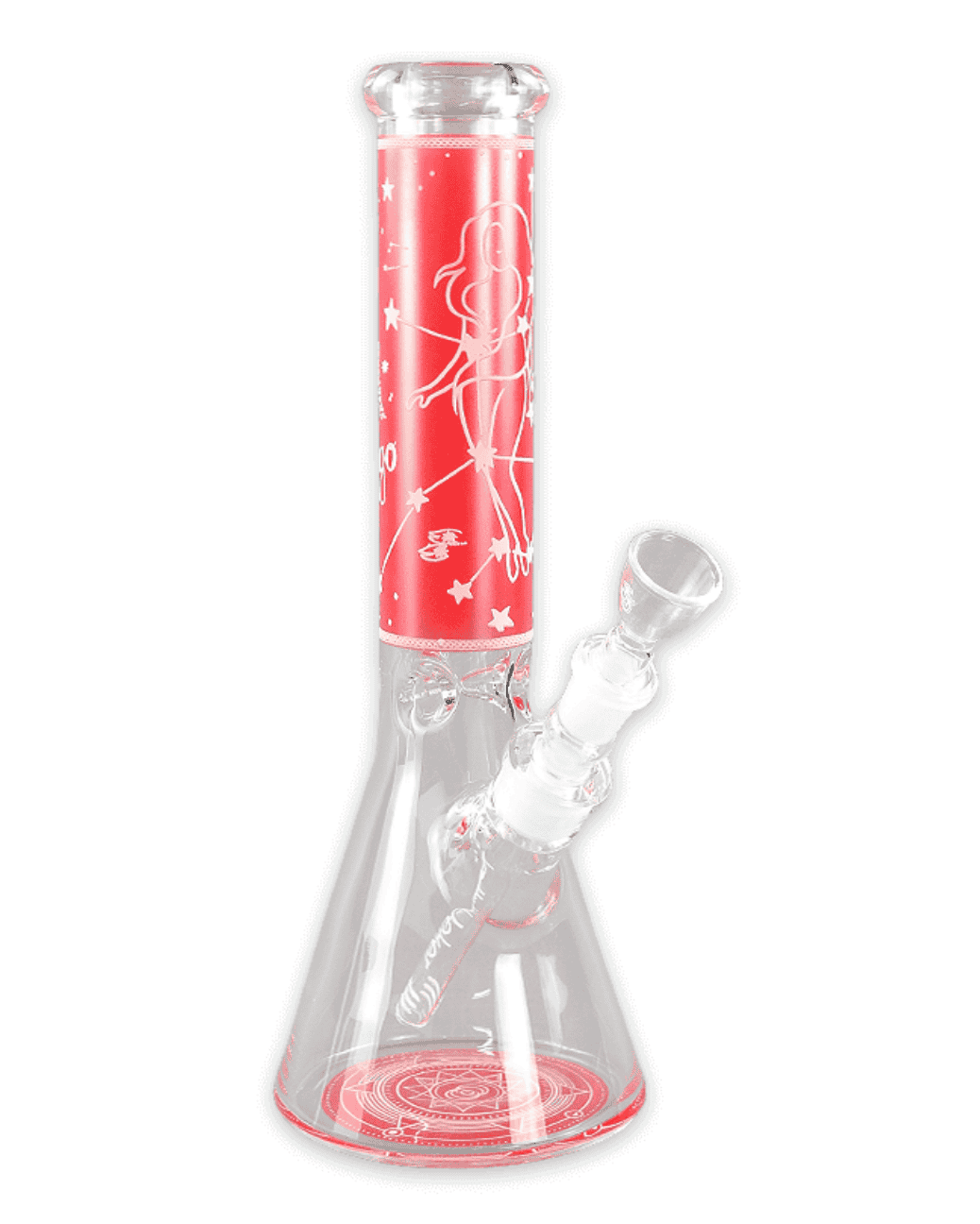 Seitenansicht der Zodiac Red Bong, die die Eiskerben und das 18,8er Schlitzdiffusor-Stecksystem zeigt