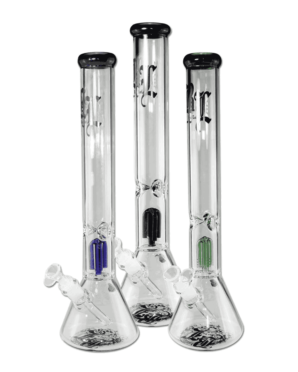 Frontansicht der BL Beakerbong Ice mit 4-Arm Perkolator in Blau