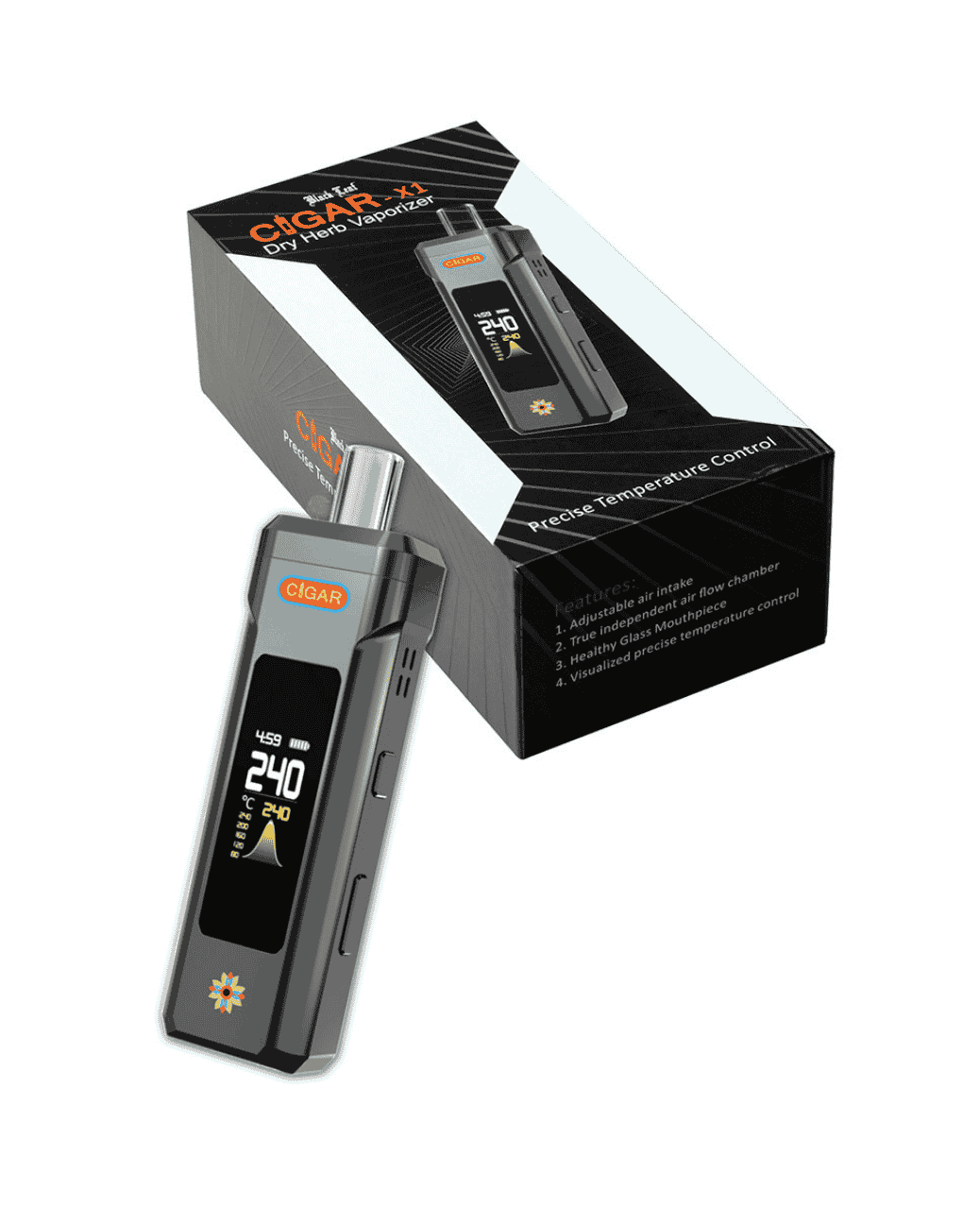 Black Leaf CIGAR X1 Vaporizer in Schwarz mit TFT-Display und Glasmundstück
